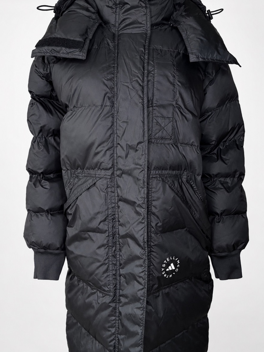 adidas Black Long Puffer Coat with Hood